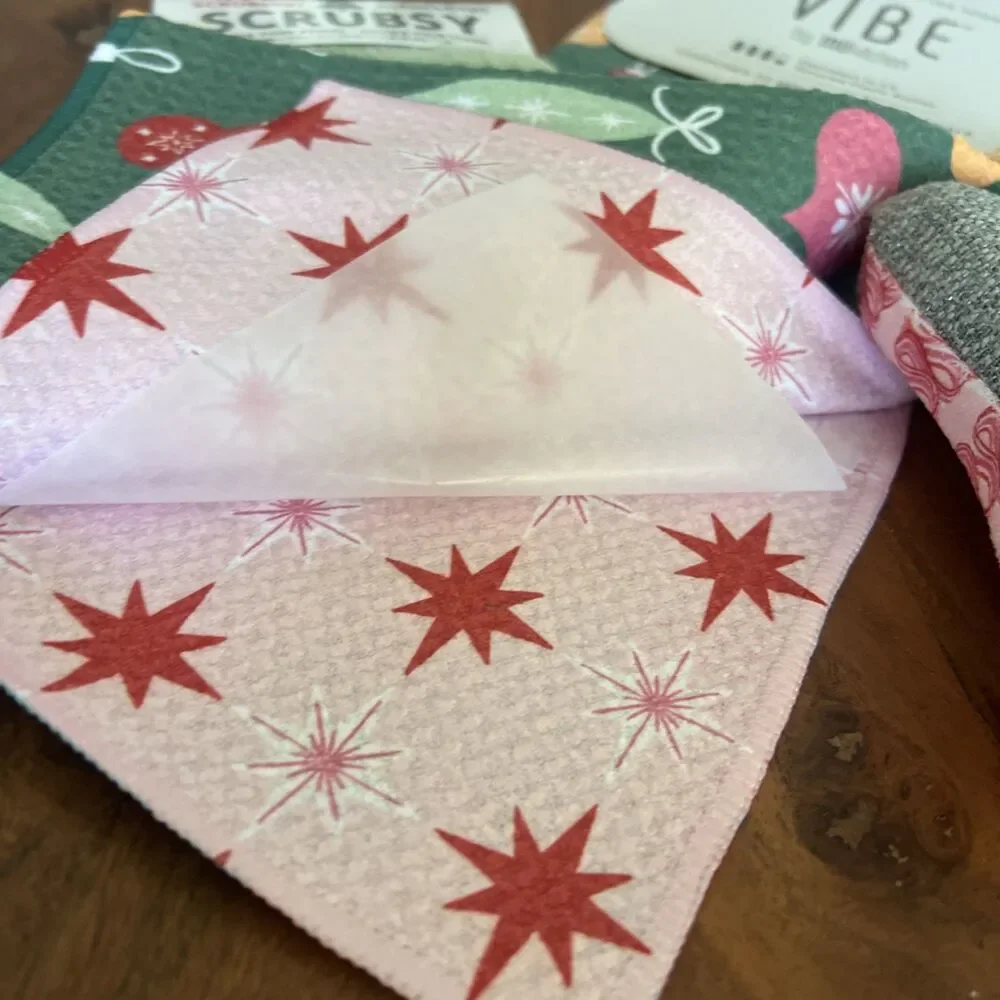 Vibe By MUkitchen 4 Pc Tea Towel Cloths Scrub New Recycled Material Xmas Holiday